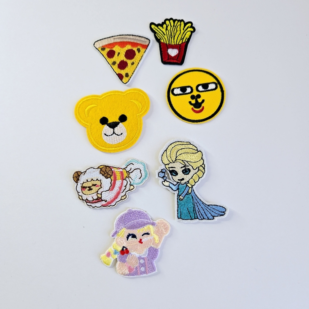 Embroidered Patches Pizza Fries Elsa Teddy Bear Lot of 7 Kids Crafts Clothing